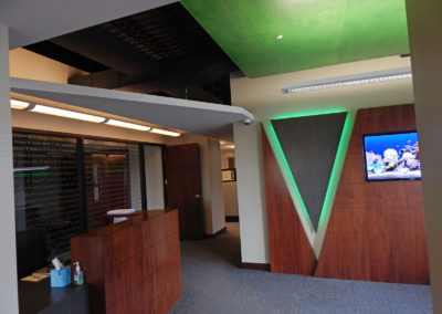 commercial office space with custom green lighting